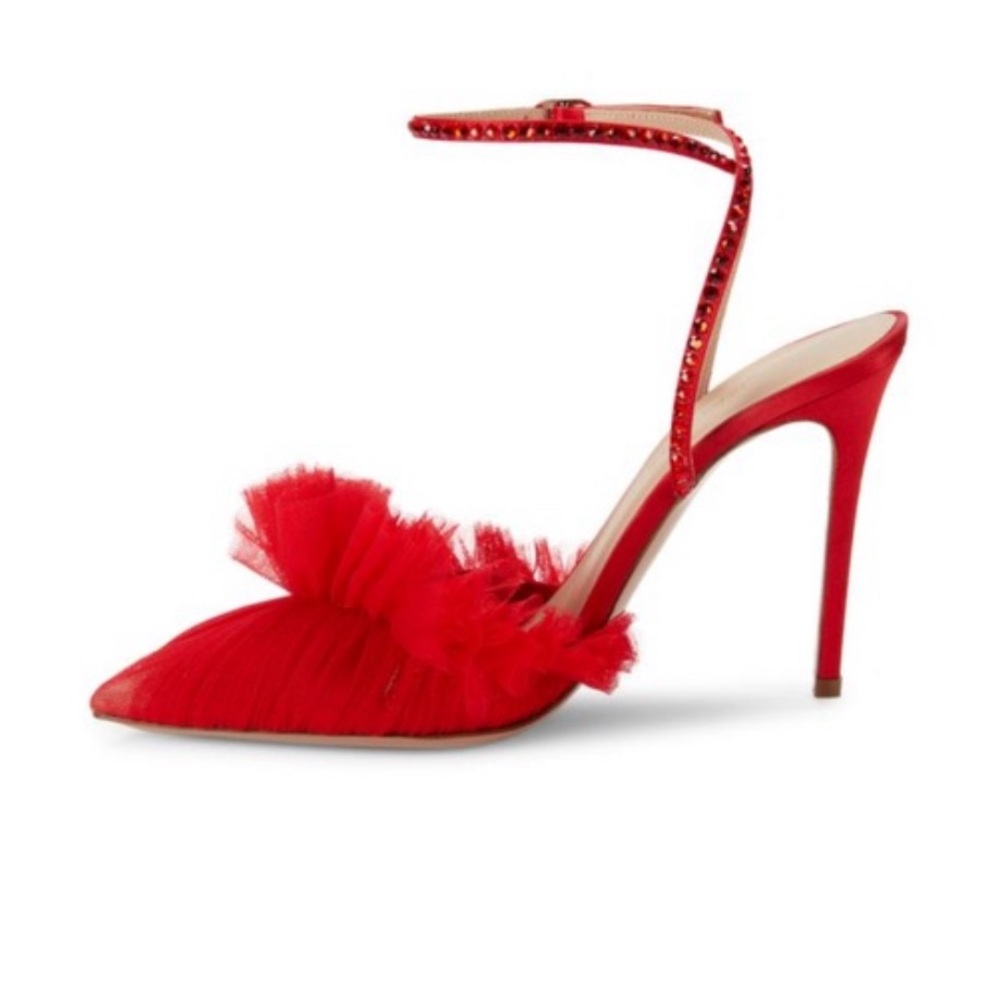 Brand New Andrea Wazen Franca Glitz Mesh Ankle Loop Pumps.